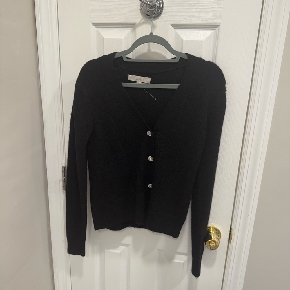LOFT Classic Black Cardigan with Button Accents